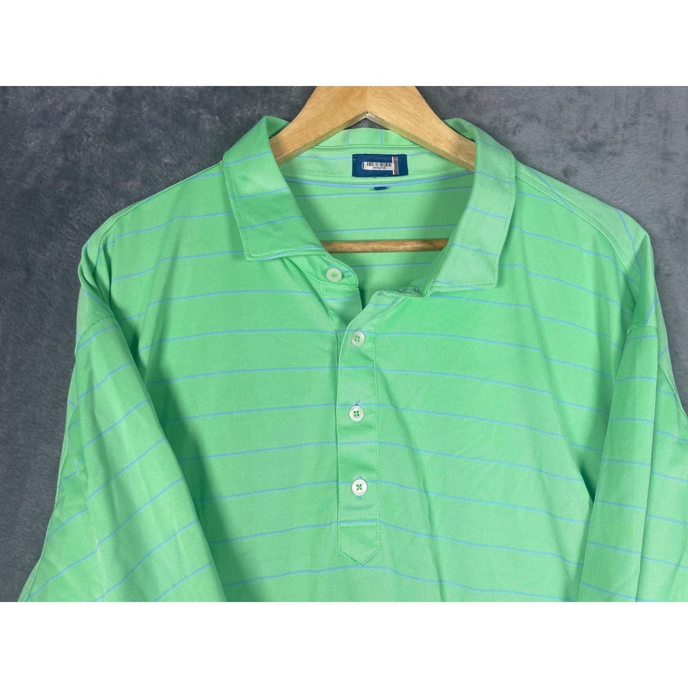 Stitch Golf Mens 2XL Polo Shirt Green Blue Striped Performance Short Sleeve XXL